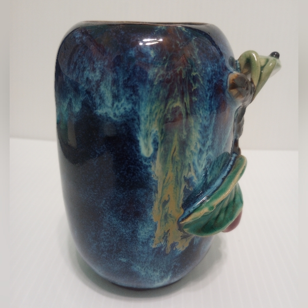 Vintage Drip Glaze Frog on Olive Branch Vase - Picture 6 of 9